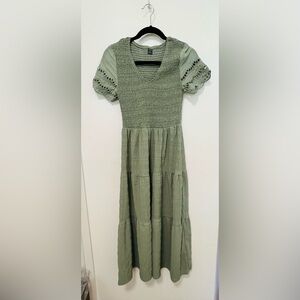 SHEIN Green Smocked Tiered Maxi Dress